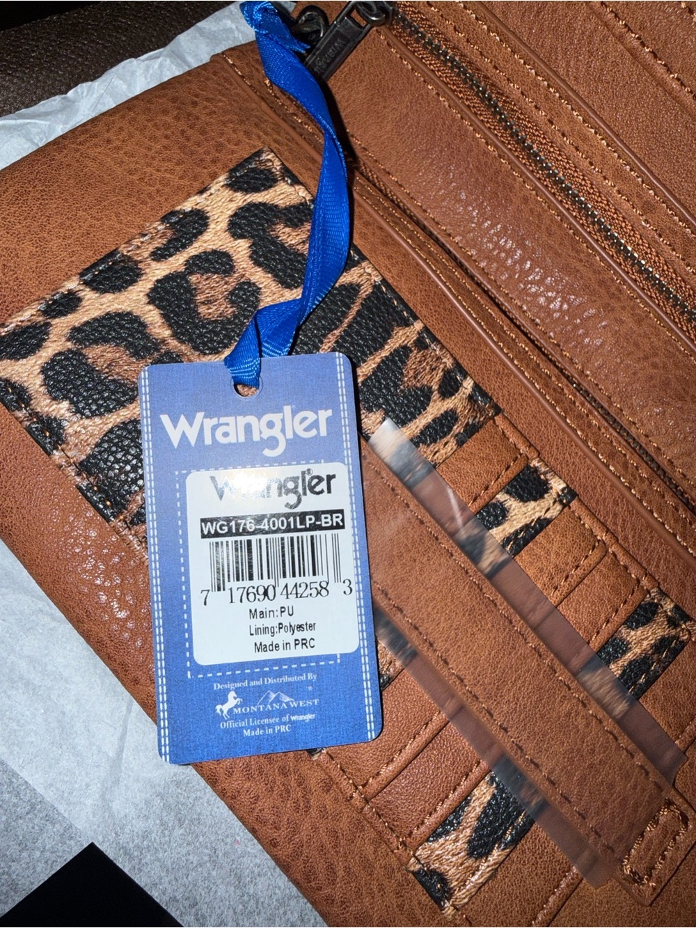 Wrangler Leopard Print Crossbody Bag in Brown and Black with Tan Strap - Picture 3 of 5